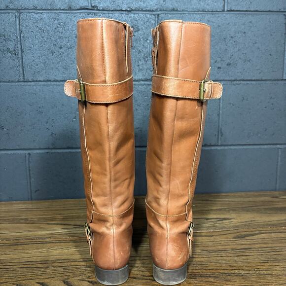 Nine West Brown Leather Knee High Boots Women’s 9 Riding Style Low Heel - Picture 4 of 8